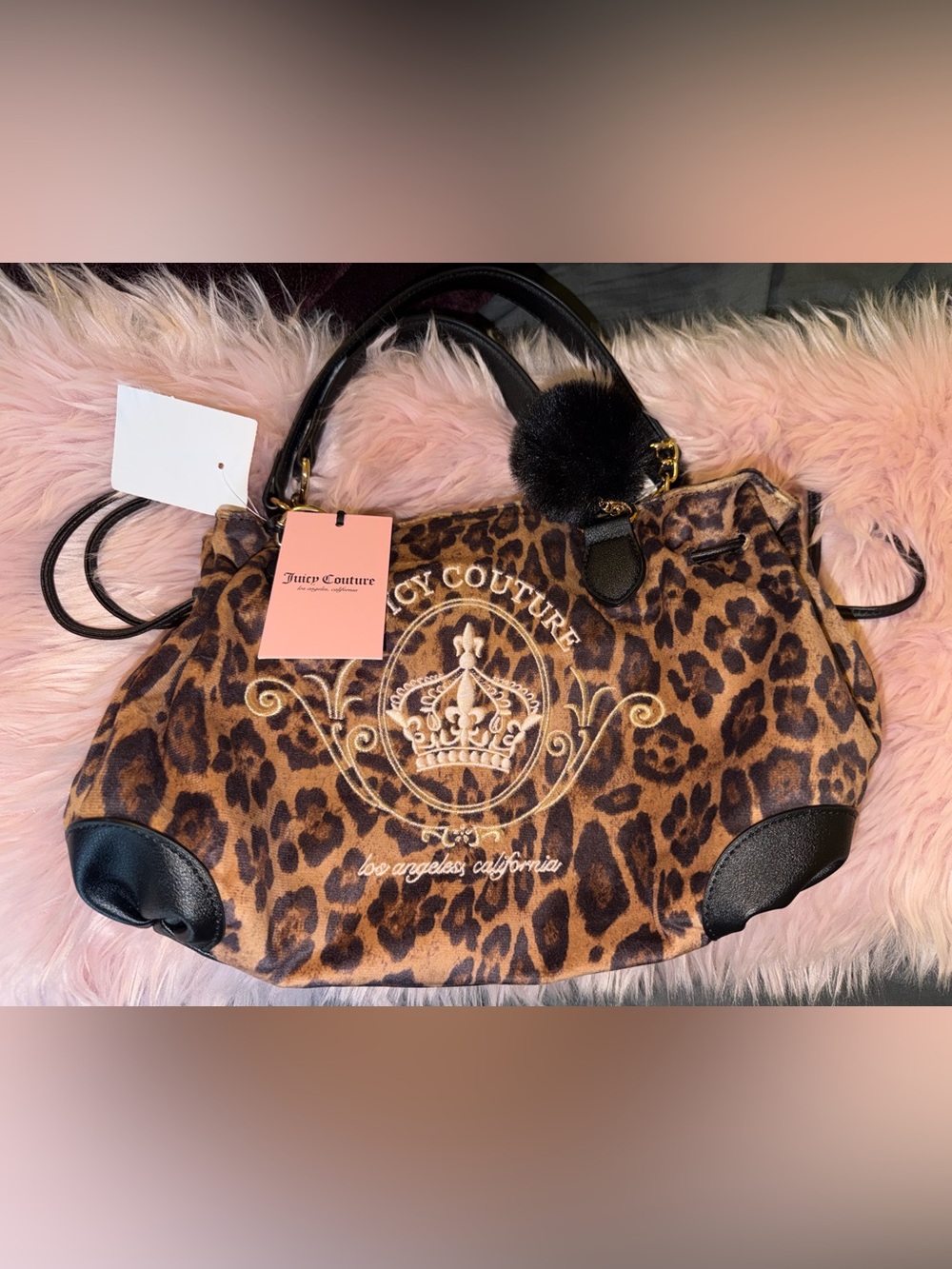Juicy Couture Leopard Print Shoulder Bag with Black Handles